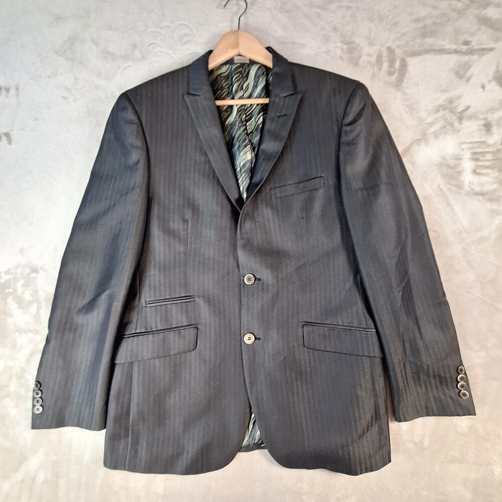 Angelo Di Franco Suit Jacket Mens 42R Olive Green Stripe Single Vent 2 Btn